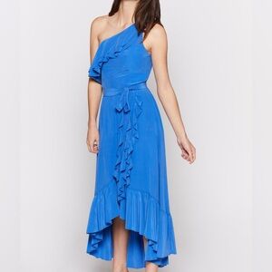 JOIE Damica 100% Silk Ruffled One Shoulder Baja Blue Wrap Dress XS